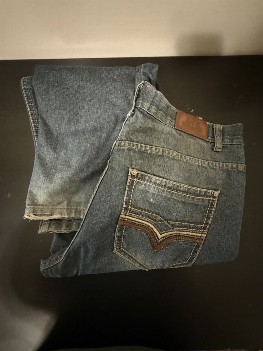 Rock N Run Blue Jeans Slim Straight Embroidered Pockets Men's Tag 38W x 32L
